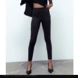 Zara Softest Stretch LEATHER Micro Suede Zip Ankle Legging Pants Black NWT M/4/6